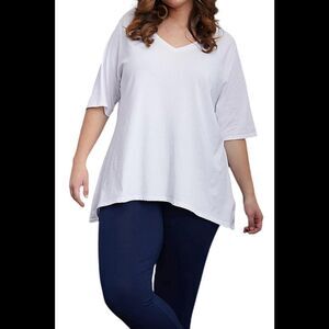 Seed to Style Organic Cotton V-Neck Top with Hi-Low Hem Cloud - Regular